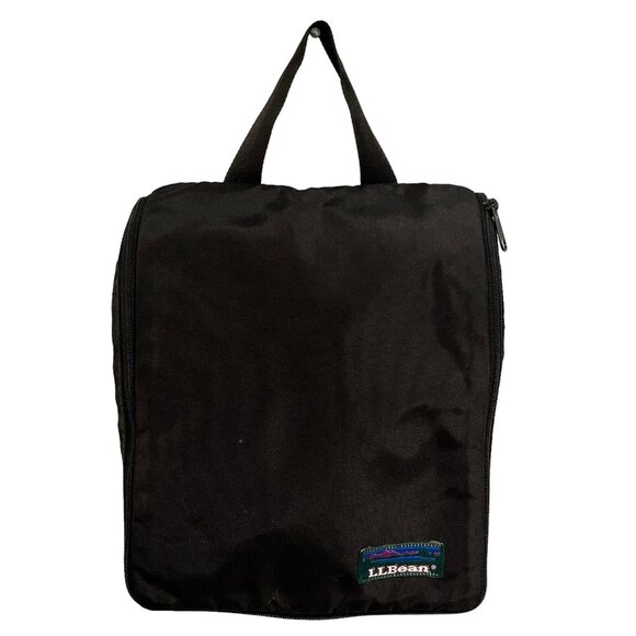 Vintage LL Bean Travel Bag Hanging Toiletries Organizer Black Nylon Case Zipper